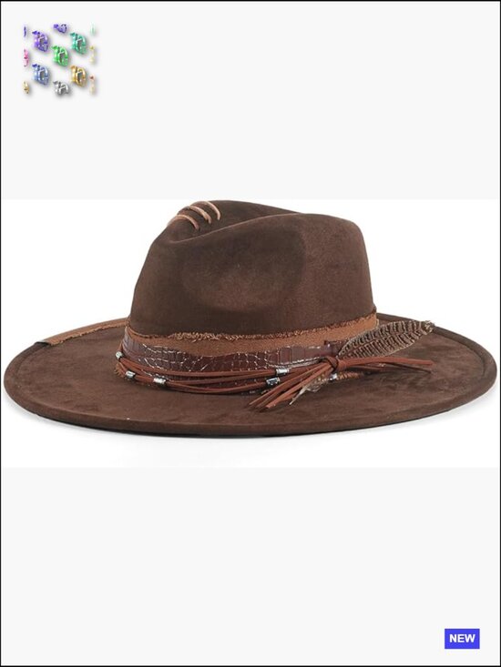 Wide Brim Fedora Hat Felt Suede Unisex Handmade Boho Western Panama Festival